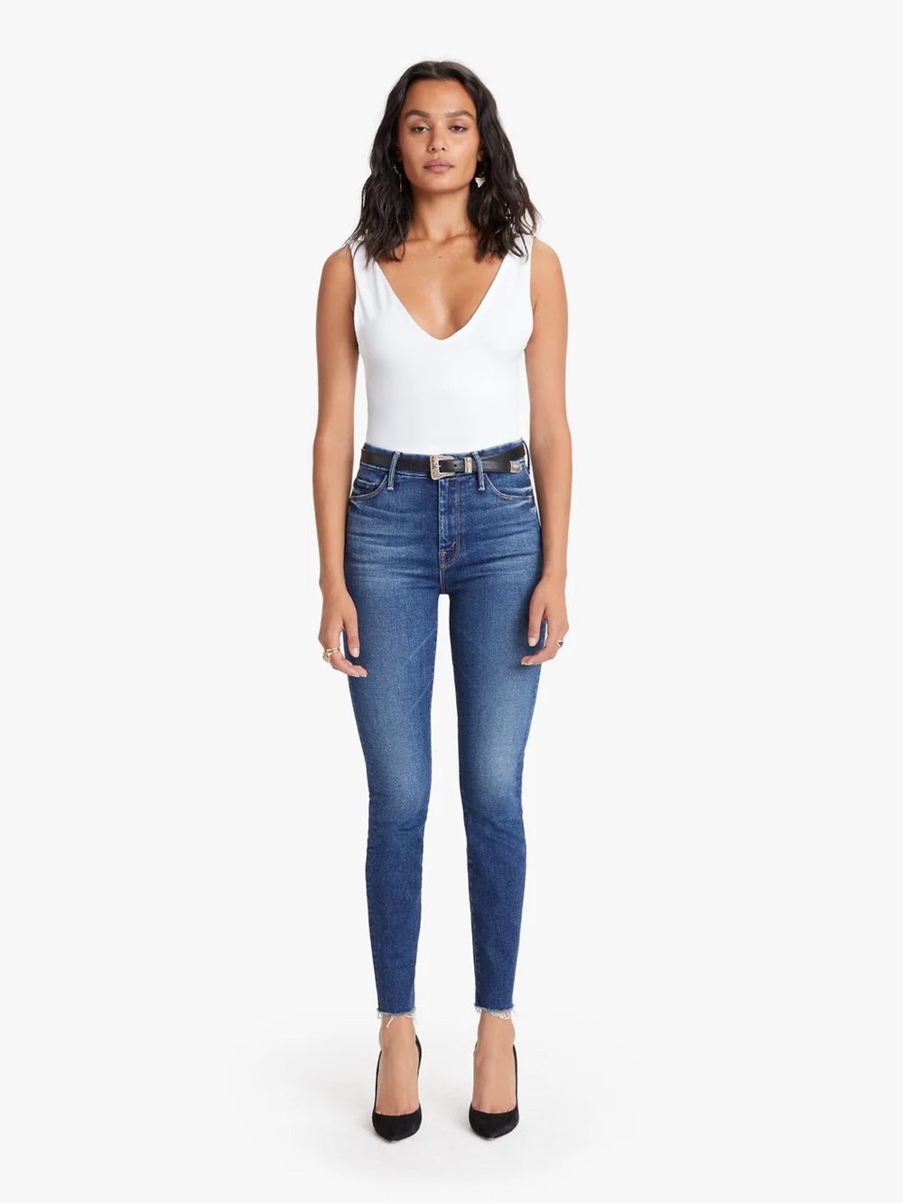 MOTHER Medium Blue High-Rise Skinny Jeans
